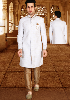 White with Gold Color Designer New Indo Western Sherwani